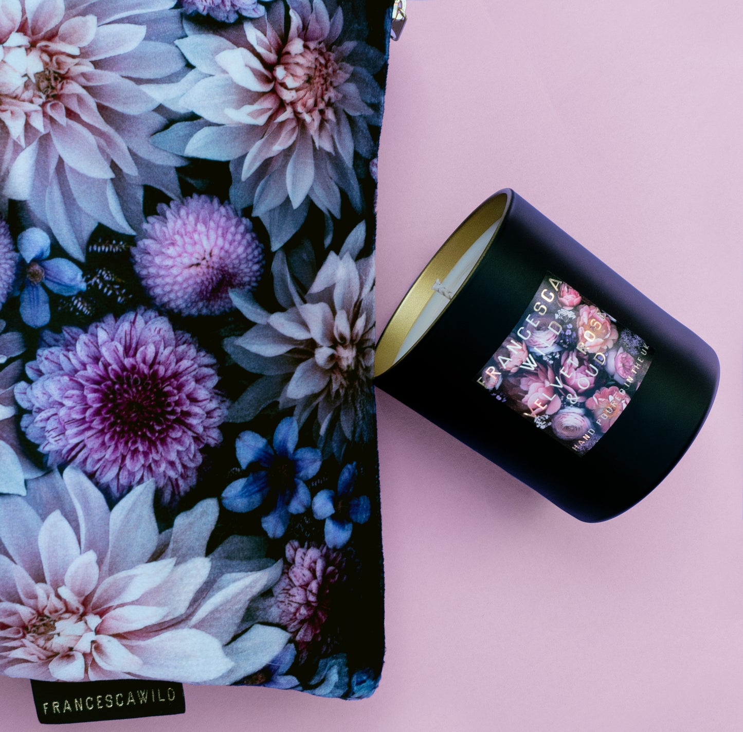 Dahlia and Peony candle and zip bag giftset nol